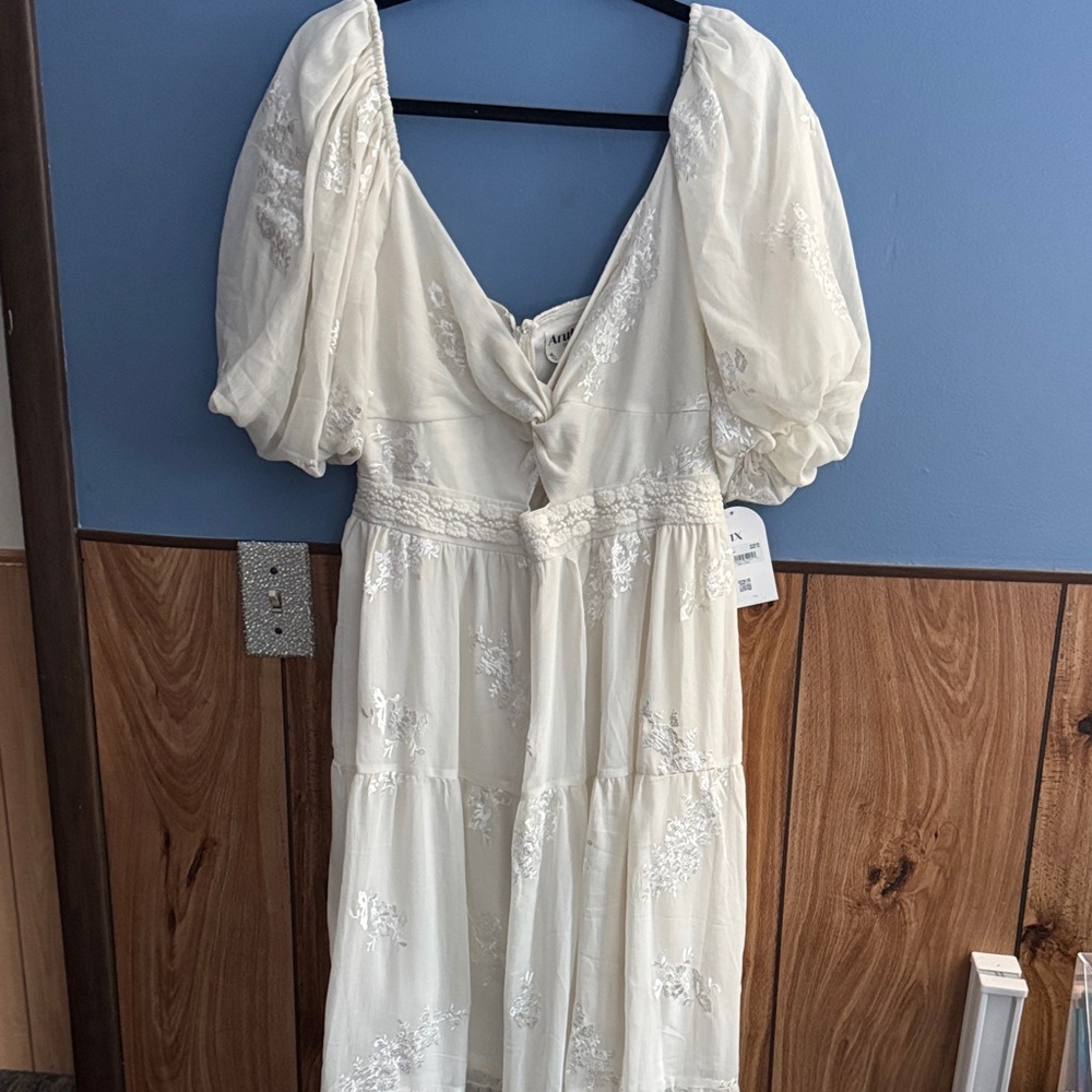 ARULA Cream Long Dress with Embroidery
